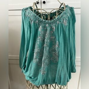 INC International Concepts Beach Women’s Teal Blue Sequin Top Size 1XL